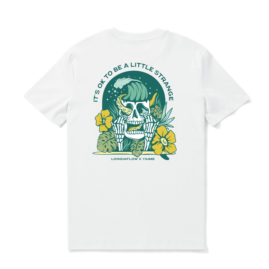 Camiseta hawaiana para hombre Calavera extraña de Loindaflow Camiseta de cuello redondo 100% algodón - BLANCO