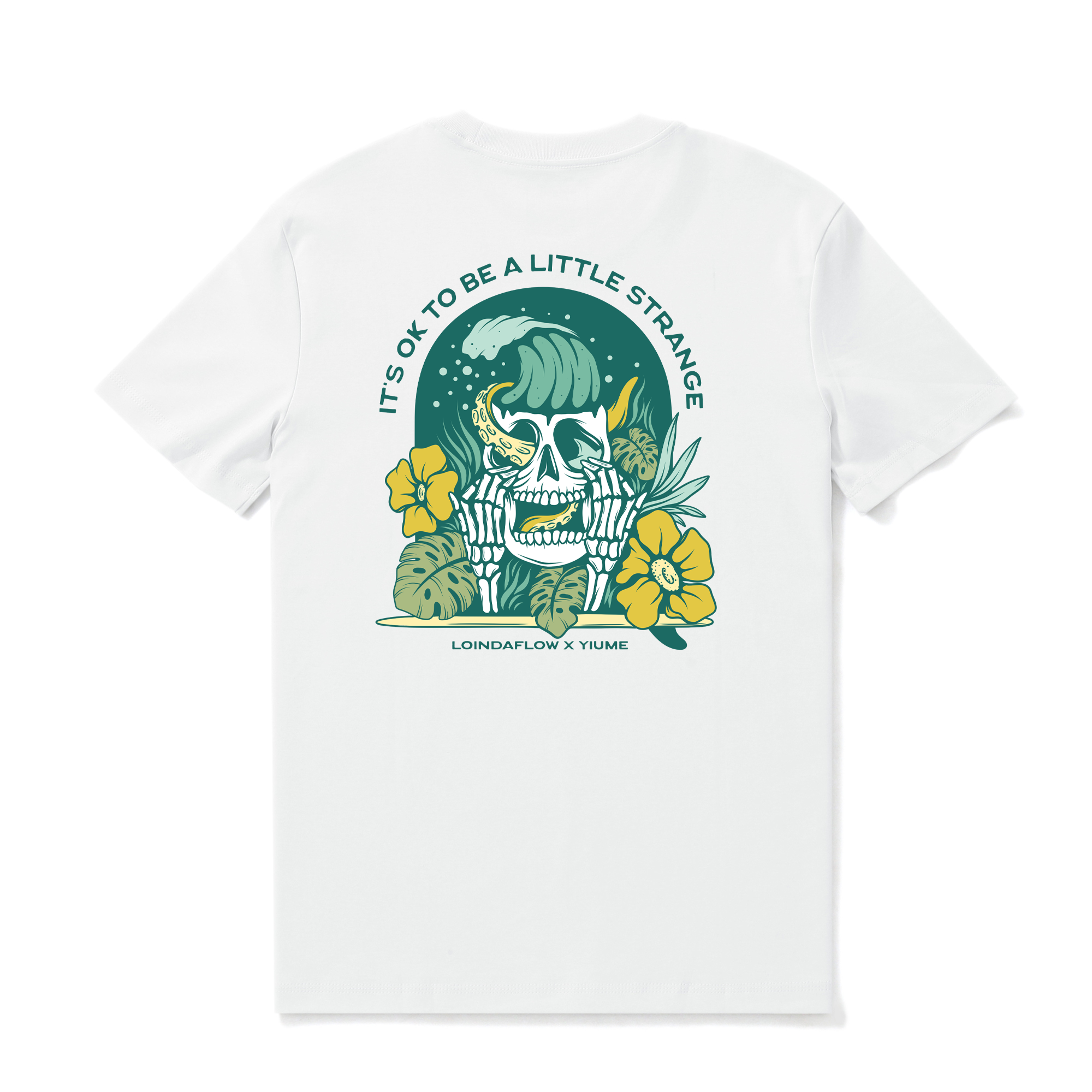 Camiseta hawaiana para hombre Calavera extraña de Loindaflow Camiseta de cuello redondo 100% algodón - BLANCO