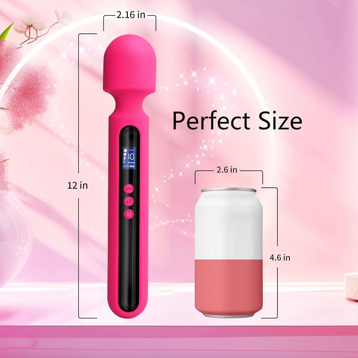 RoseCommand 12" Wand Vibrator LCD Display 10 Modes Waterproof