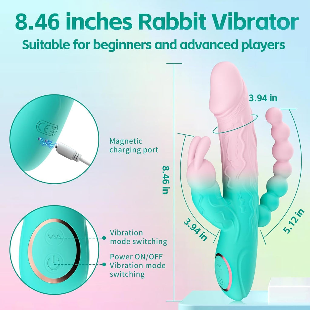 TriBloom 3-in-1 Rabbit Vibrator 20 Modes Beads Waterproof