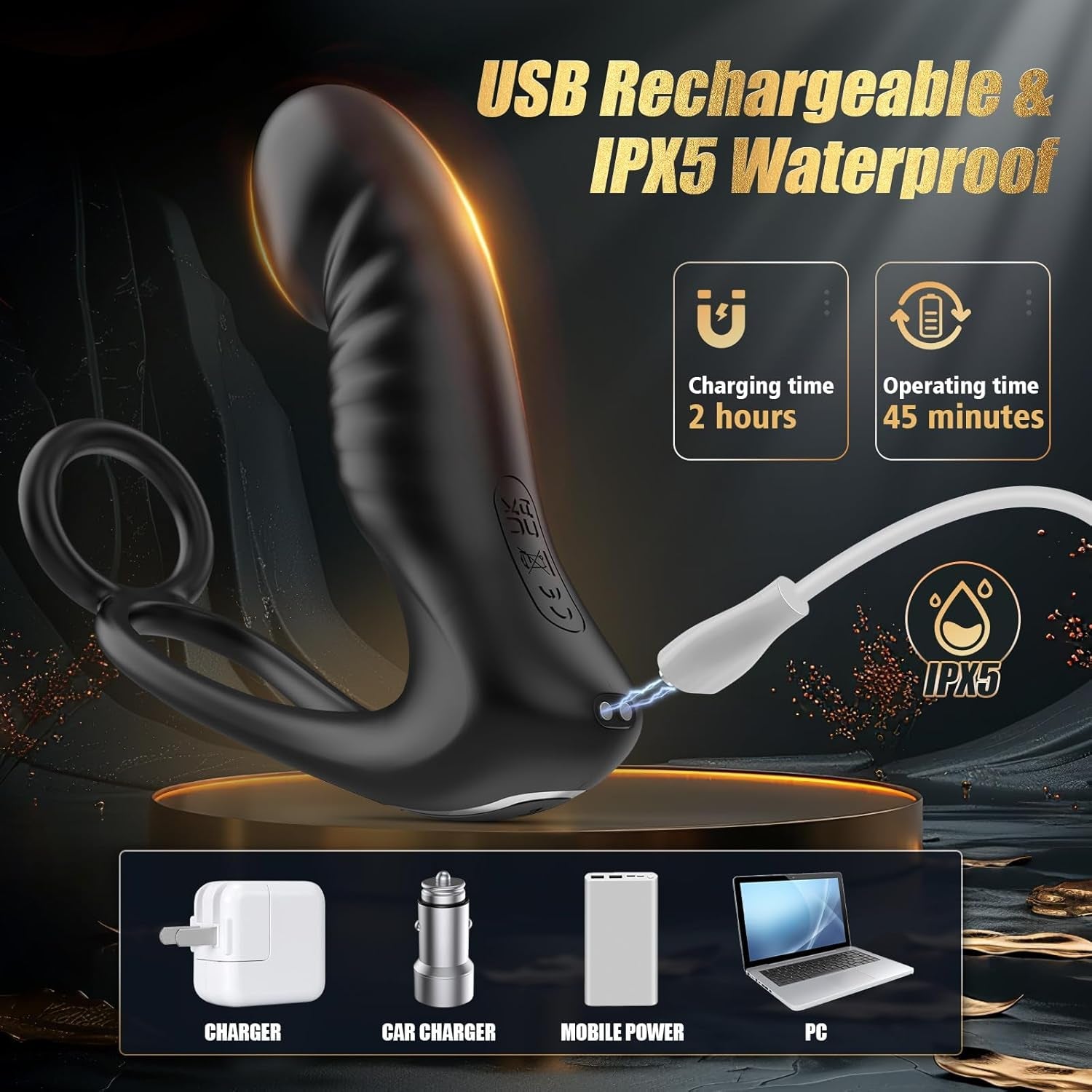 HeatCore Heating Prostate Massager Cock Ring 9 Modes Remote