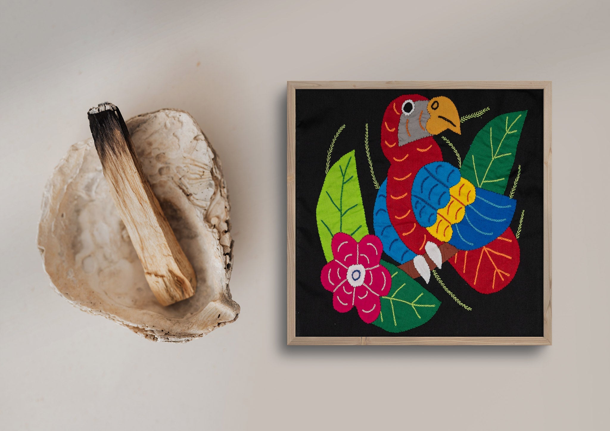 Red Blue And Yellow Parrot with Flower Molita