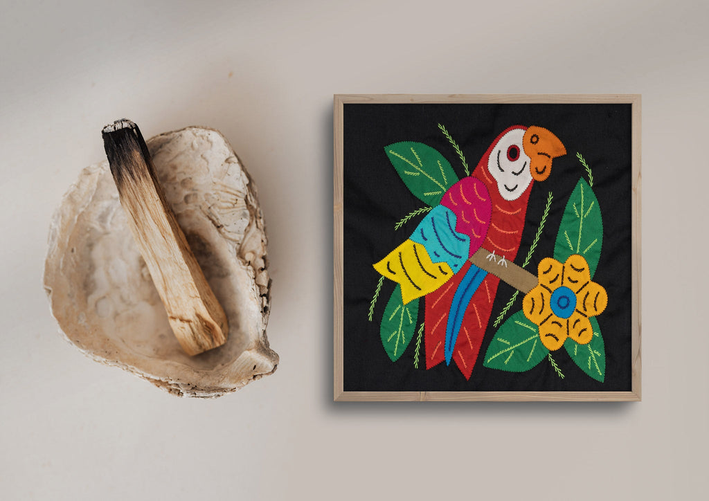 Red Yellow And Blue Parrot with Flower Molita
