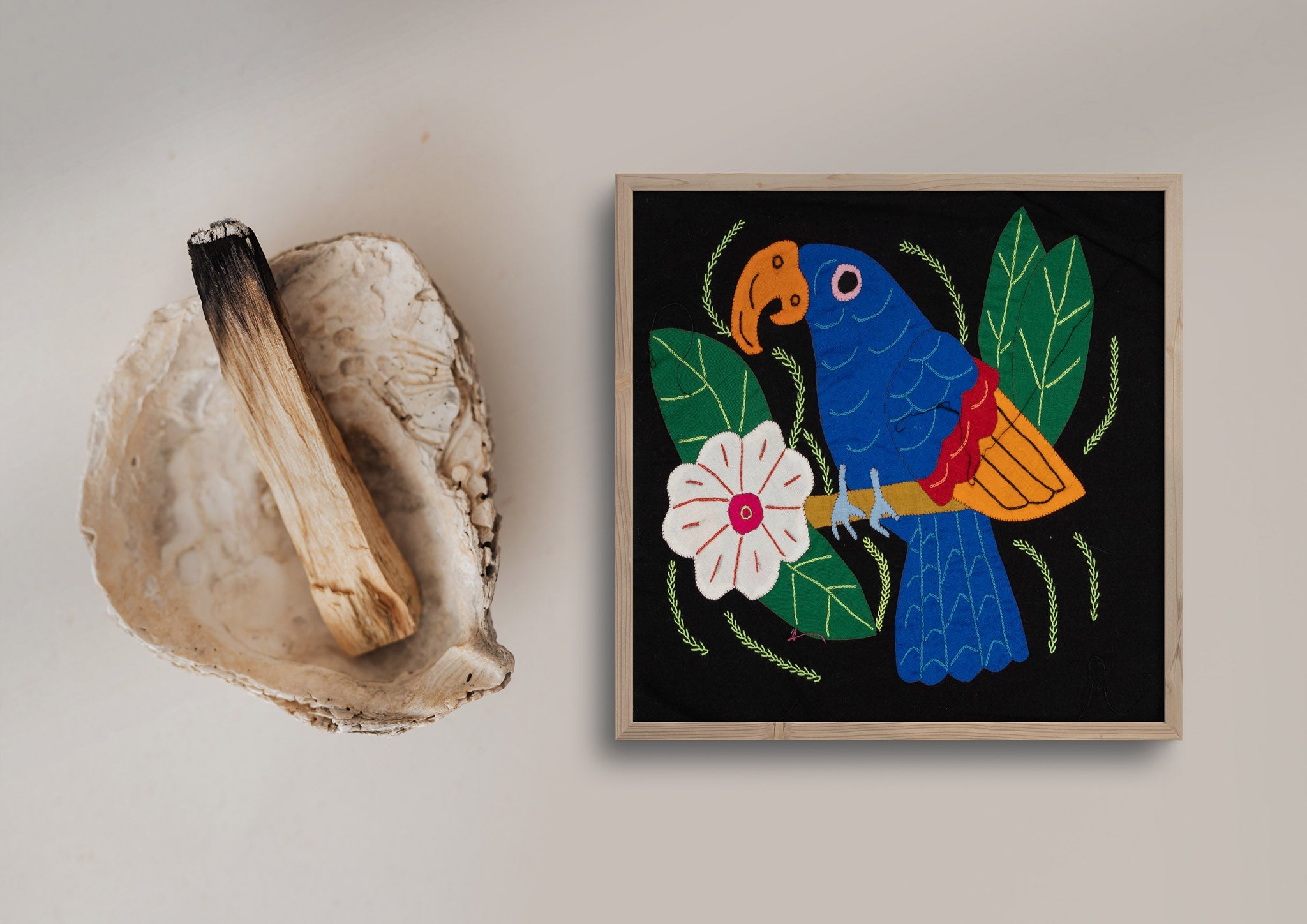 Blue Red And Orange Parrot with Flower Molita