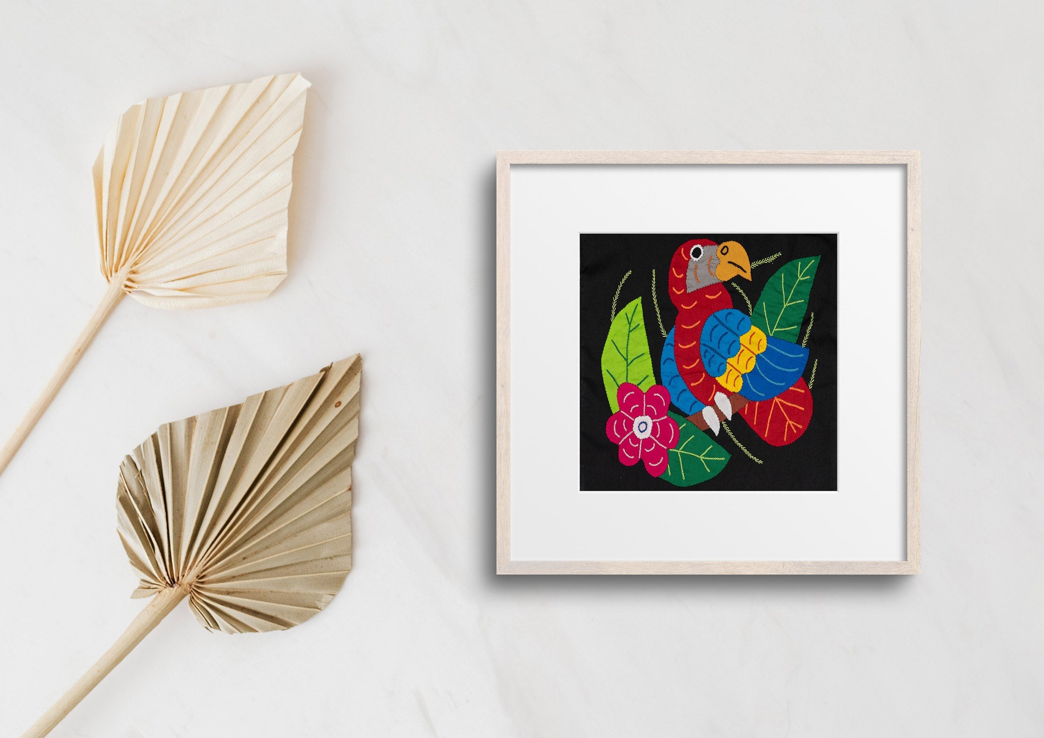 Red Blue And Yellow Parrot with Flower Molita