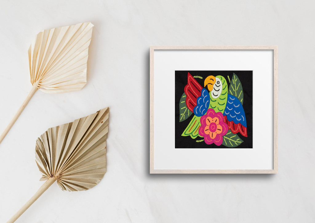 Green Blue And Red Parrot with Pink Flower Molita