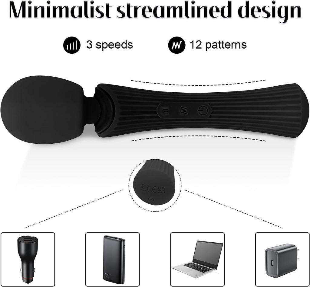 ShadowPulse Compact Wand Vibrator 12 Modes Waterproof