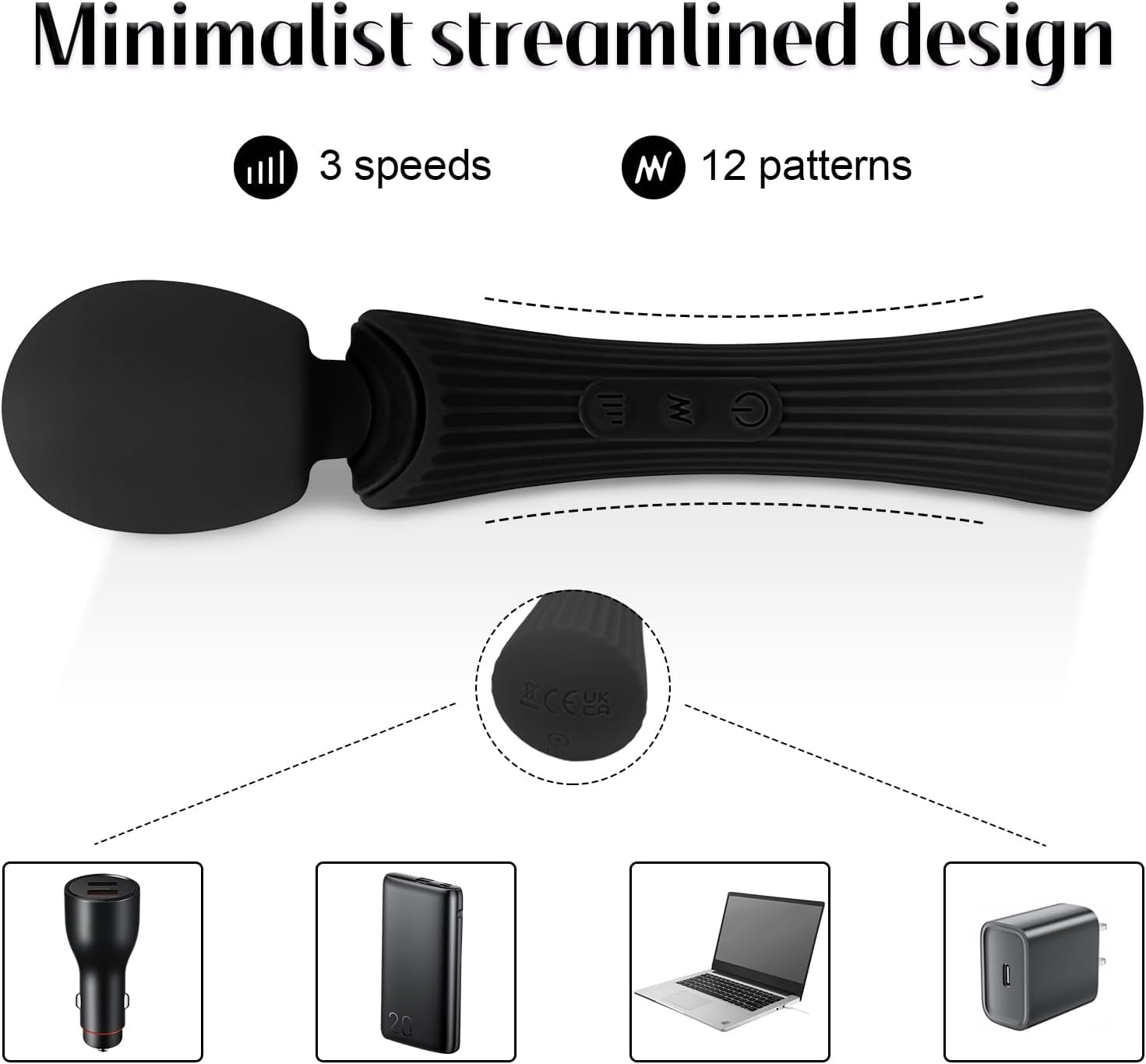 ShadowPulse Compact Wand Vibrator 12 Modes Waterproof