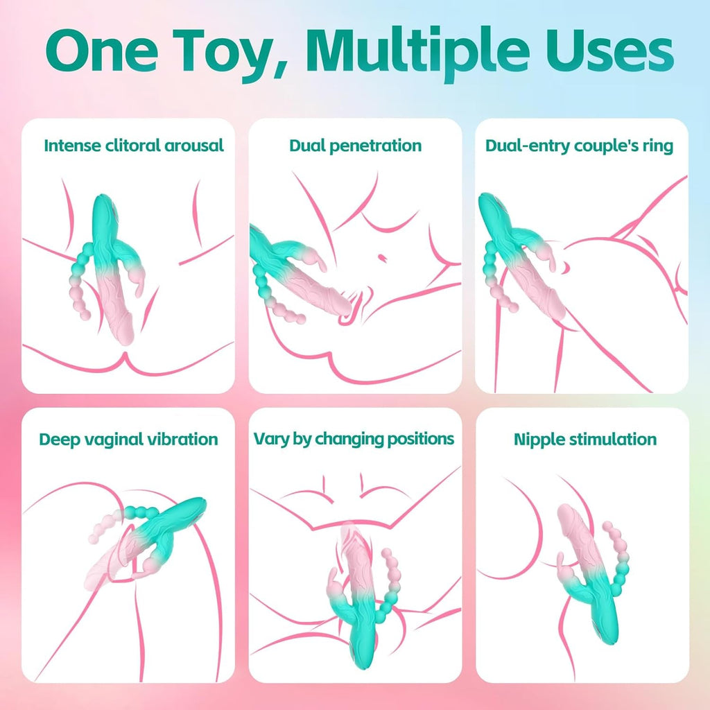 TriBloom 3-in-1 Rabbit Vibrator 20 Modes Beads Waterproof