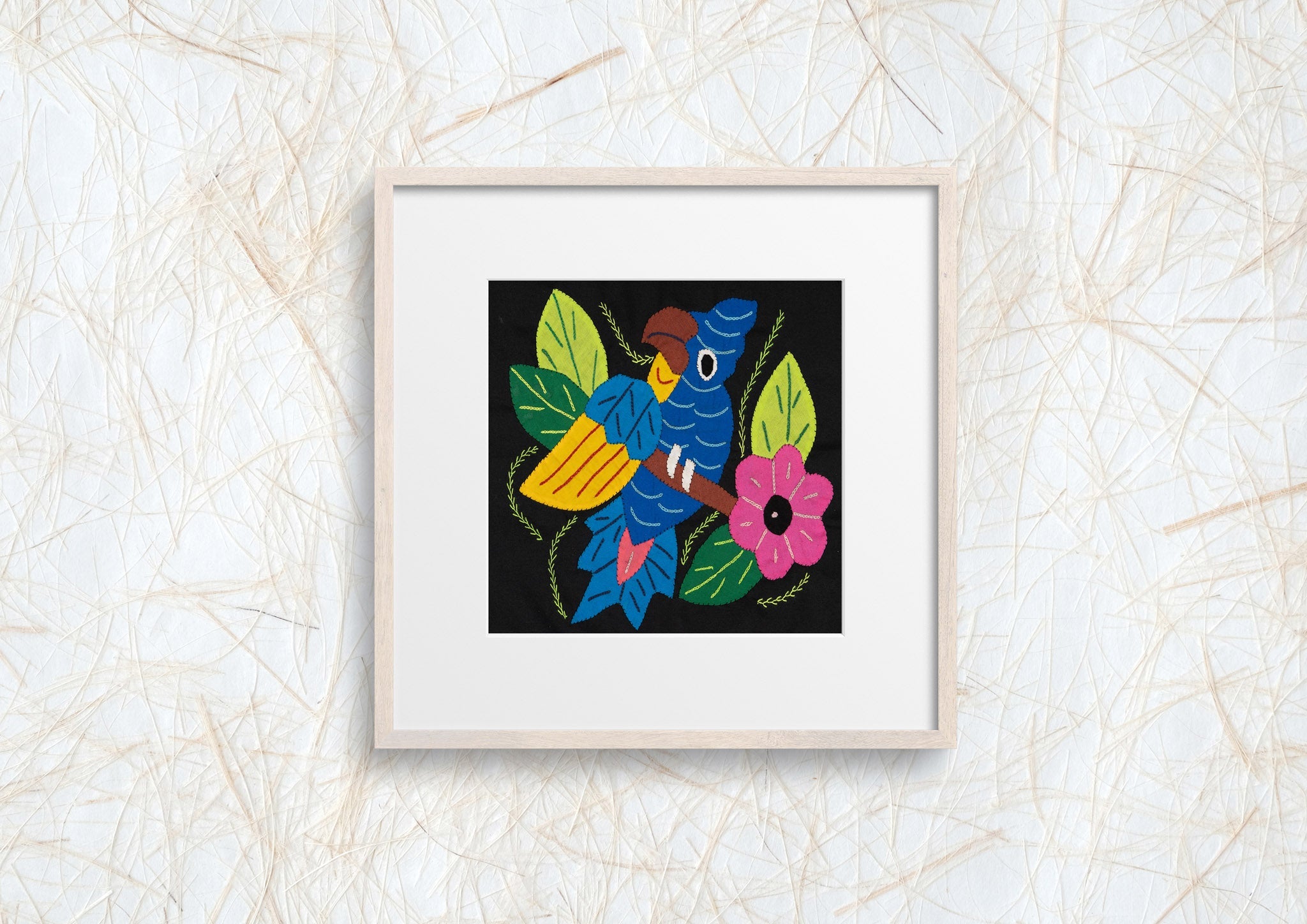 Blue Yellow and Red Parrot Bird with Flower Molita