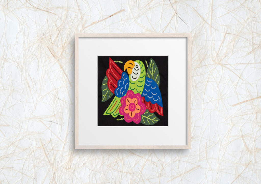 Green Blue And Red Parrot with Pink Flower Molita