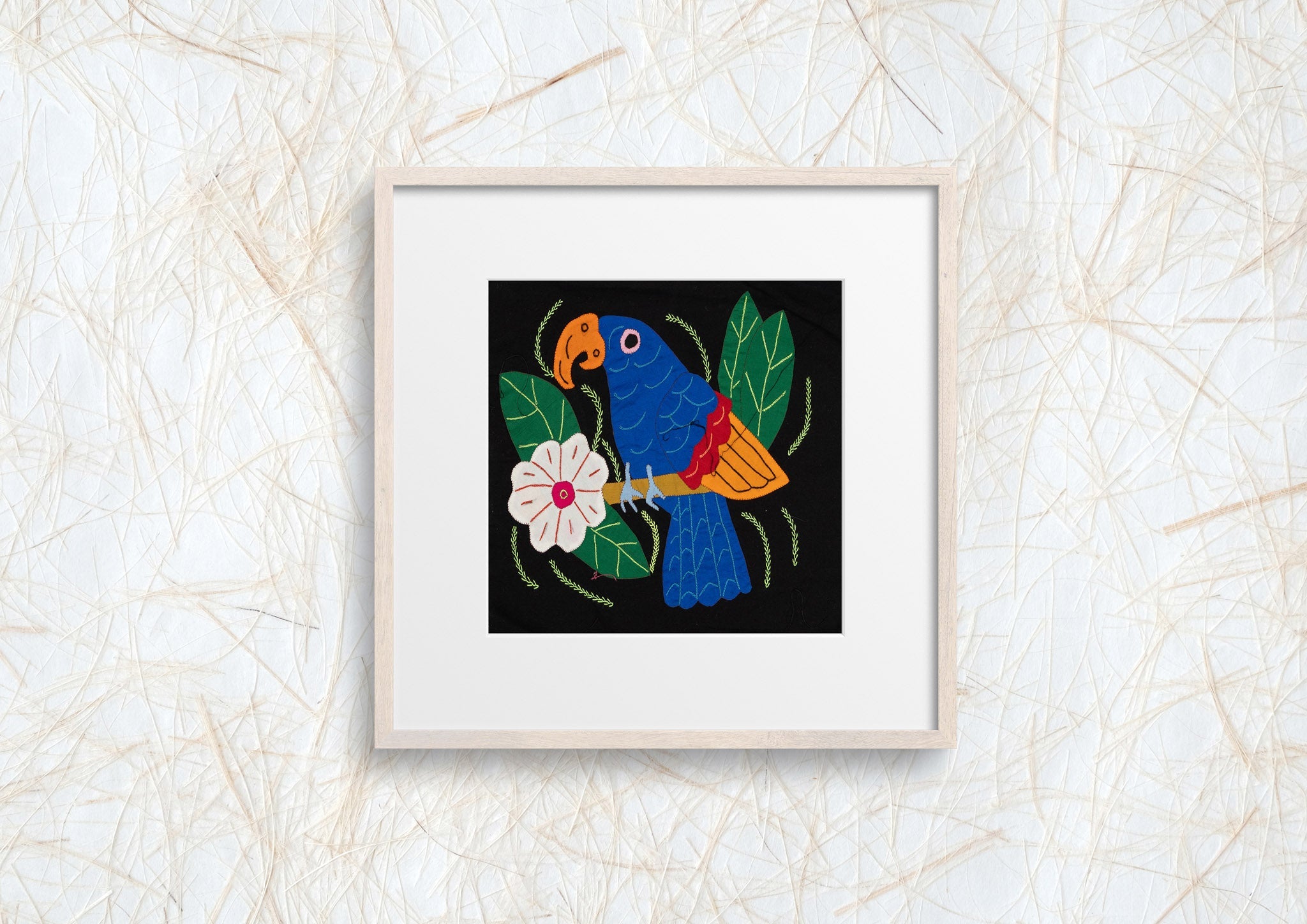 Blue Red And Orange Parrot with Flower Molita