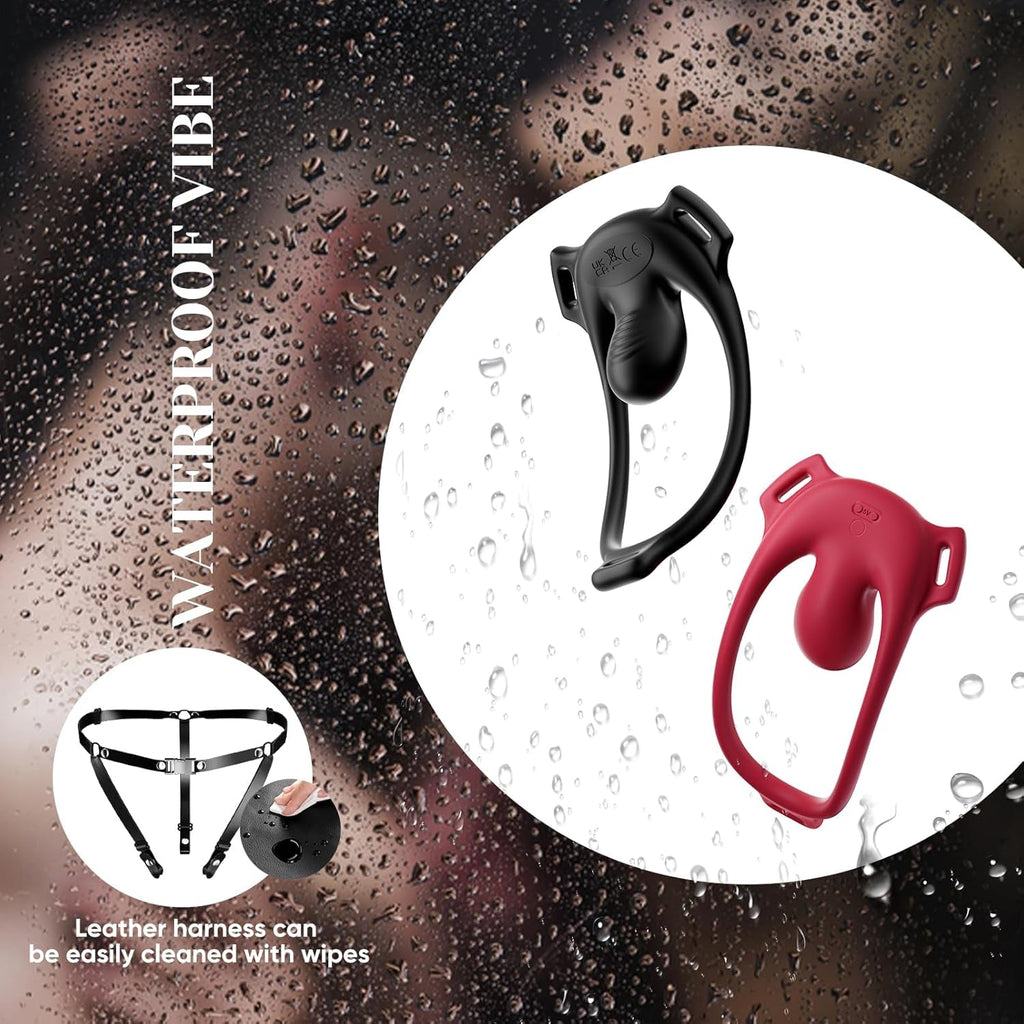 CrimsonControl Red Cock Ring Clit Vibrator Remote Harness