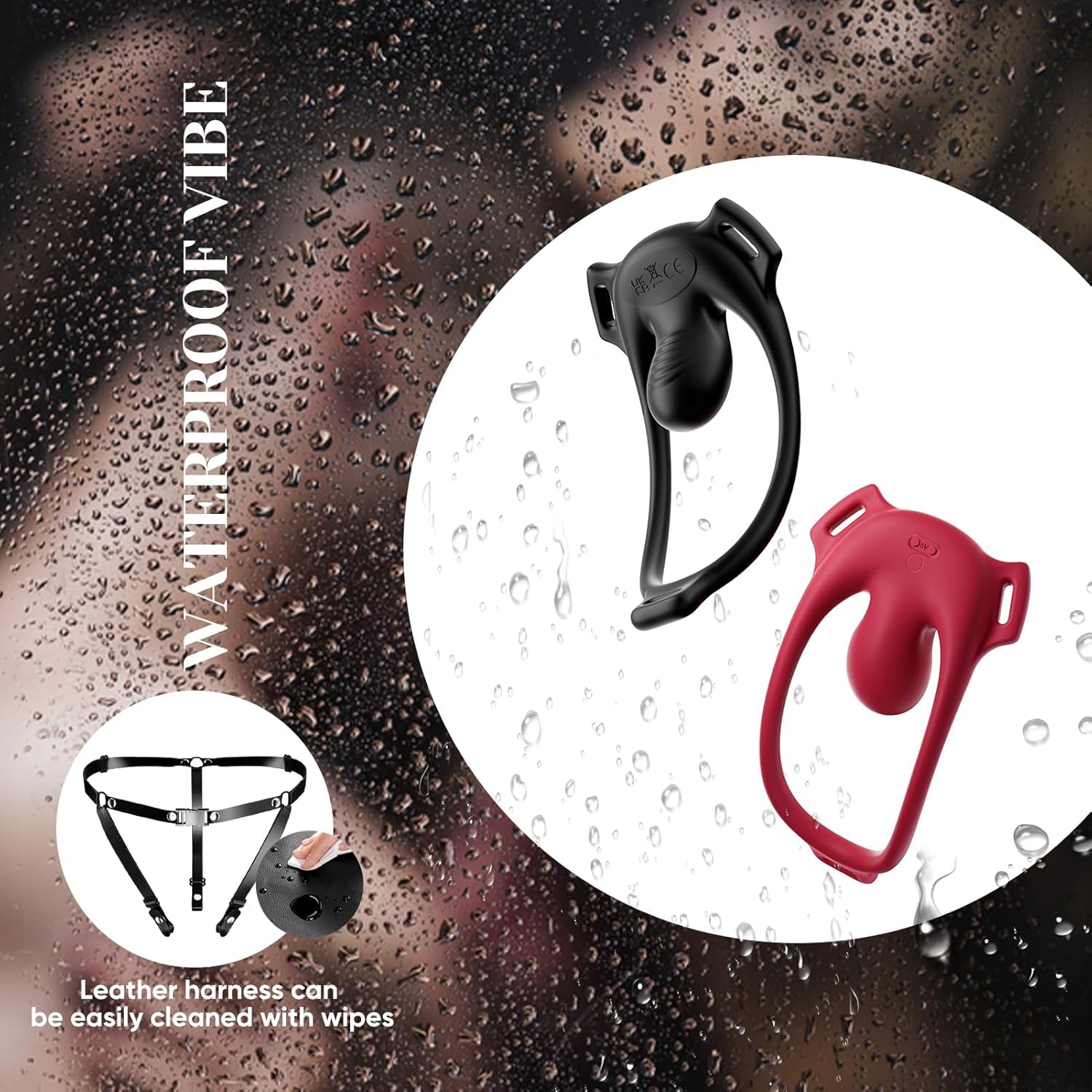 CrimsonControl Red Cock Ring Clit Vibrator Remote Harness