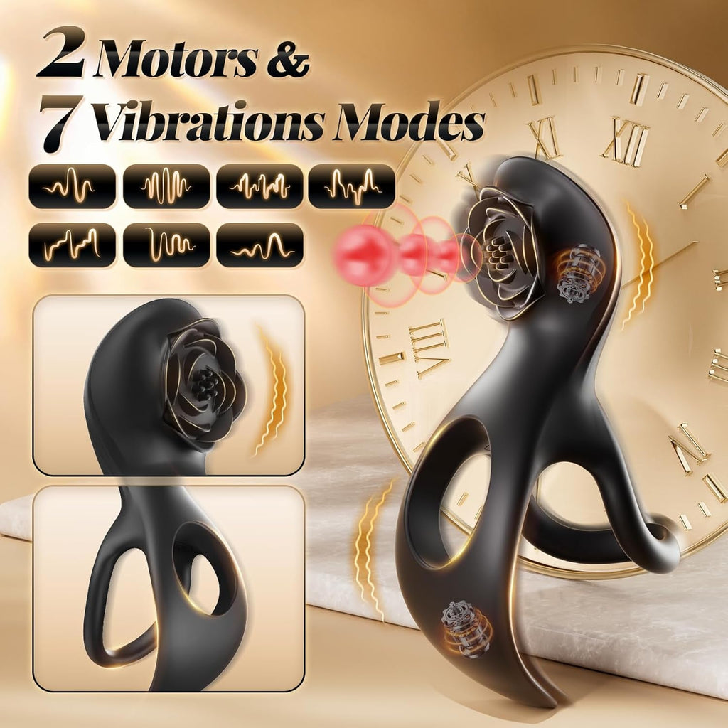 NoirBloom Rose Cock Ring Clit Stimulator Remote 7 Modes