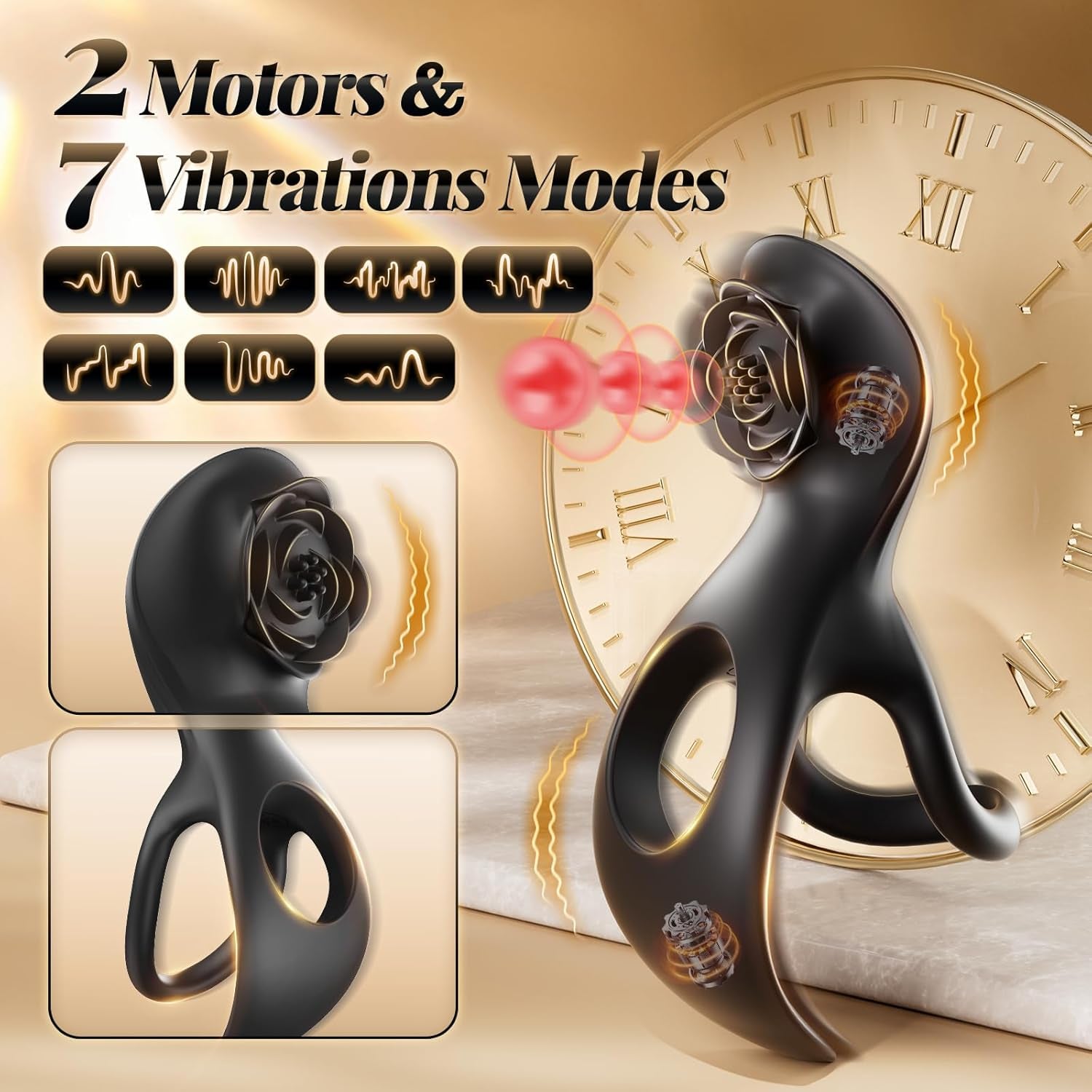 NoirBloom Rose Cock Ring Clit Stimulator Remote 7 Modes