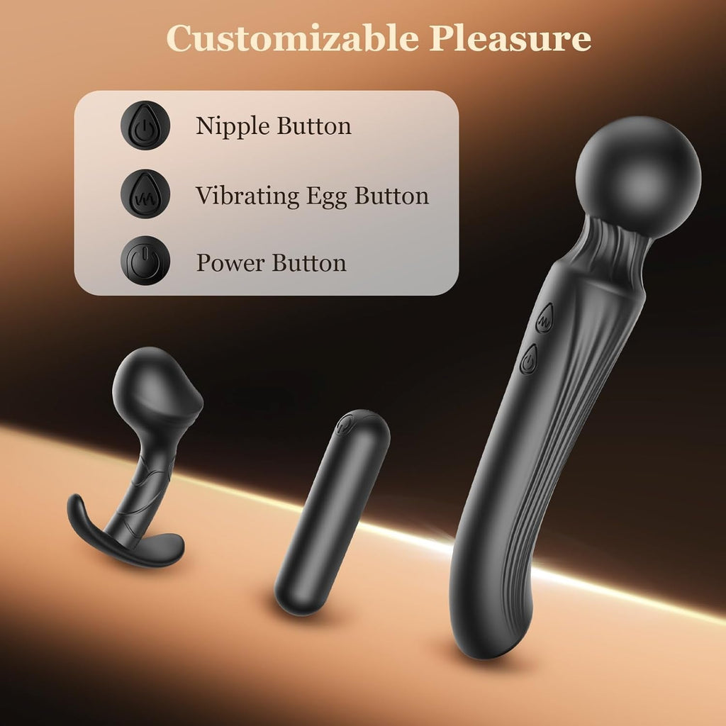 TrinityPlay 3 Piece Vibrator Set Wand Bullet Anal Plug