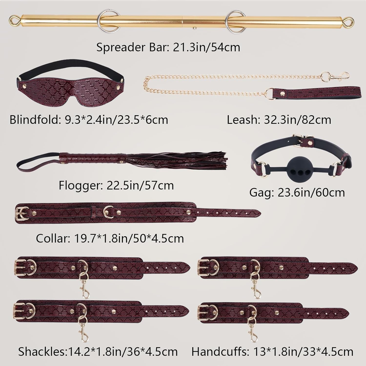 CrimsonRoyale 10PCS BDSM Spreader Bar Bondage Kit