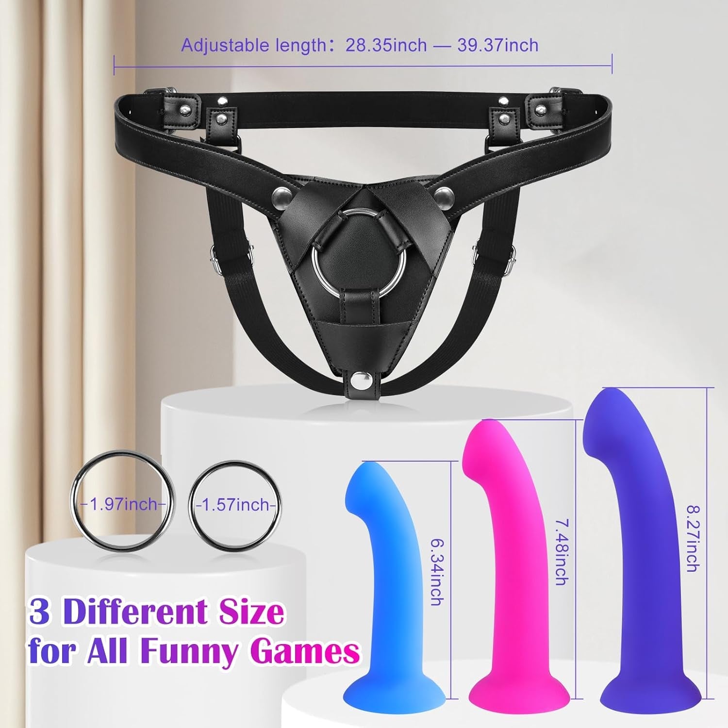 TriFit Adjustable Strap-On Harness with 3 Dildos