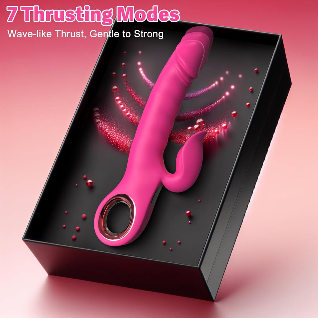 LuxeWave LCD Thrusting Rabbit Vibrator 7 Modes Magnetic Charge