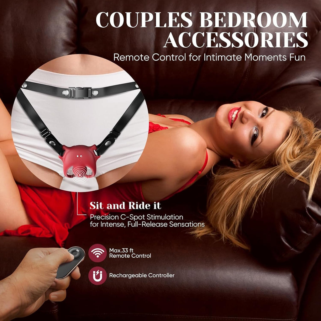 CrimsonControl Red Cock Ring Clit Vibrator Remote Harness