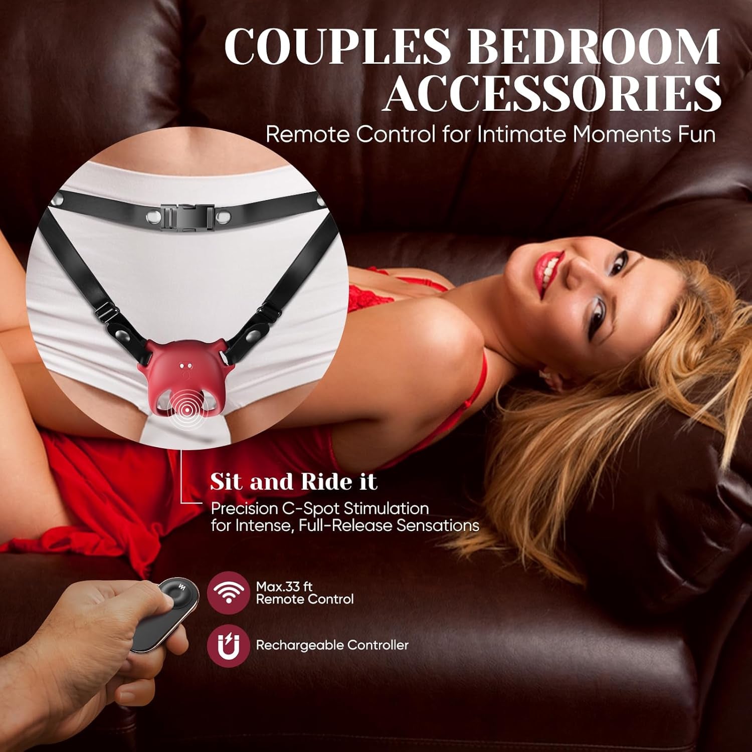 CrimsonControl Red Cock Ring Clit Vibrator Remote Harness