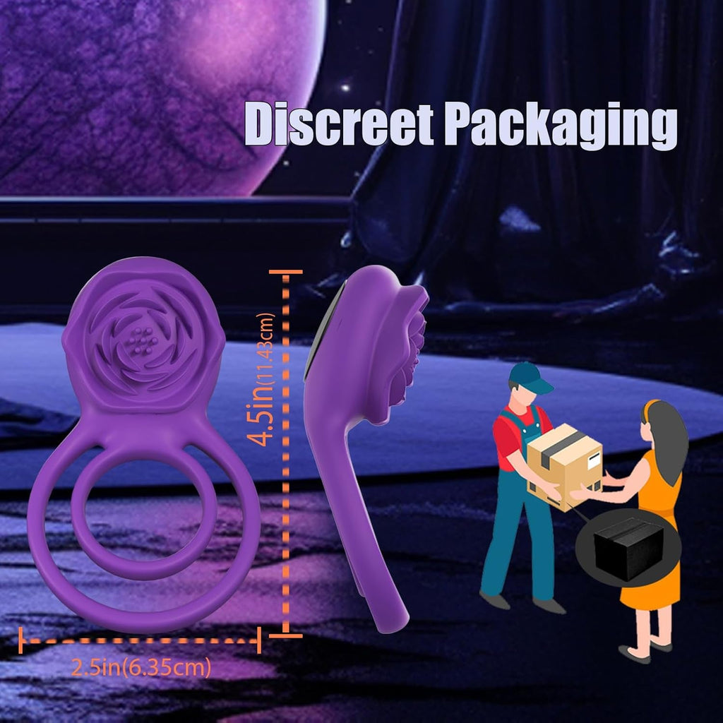 VioletLockX Purple Cock Ring Rose Clit Vibrator 7 Modes