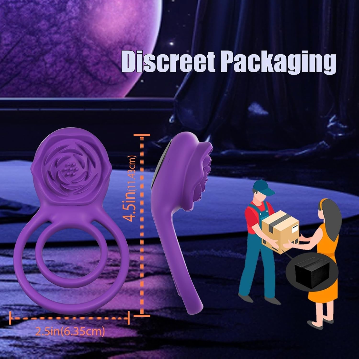 VioletLockX Purple Cock Ring Rose Clit Vibrator 7 Modes