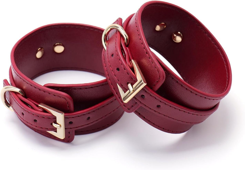 CrimsonVelvet Wine Red Spreader Bar with Furry Cuffs
