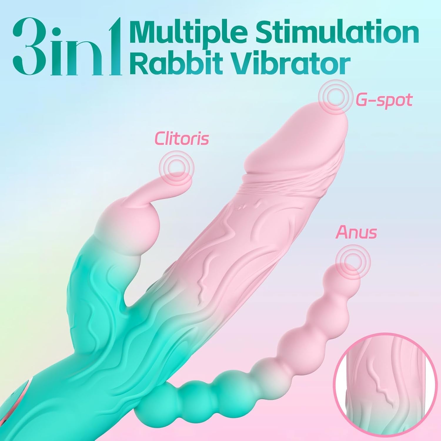 TriBloom 3-in-1 Rabbit Vibrator 20 Modes Beads Waterproof