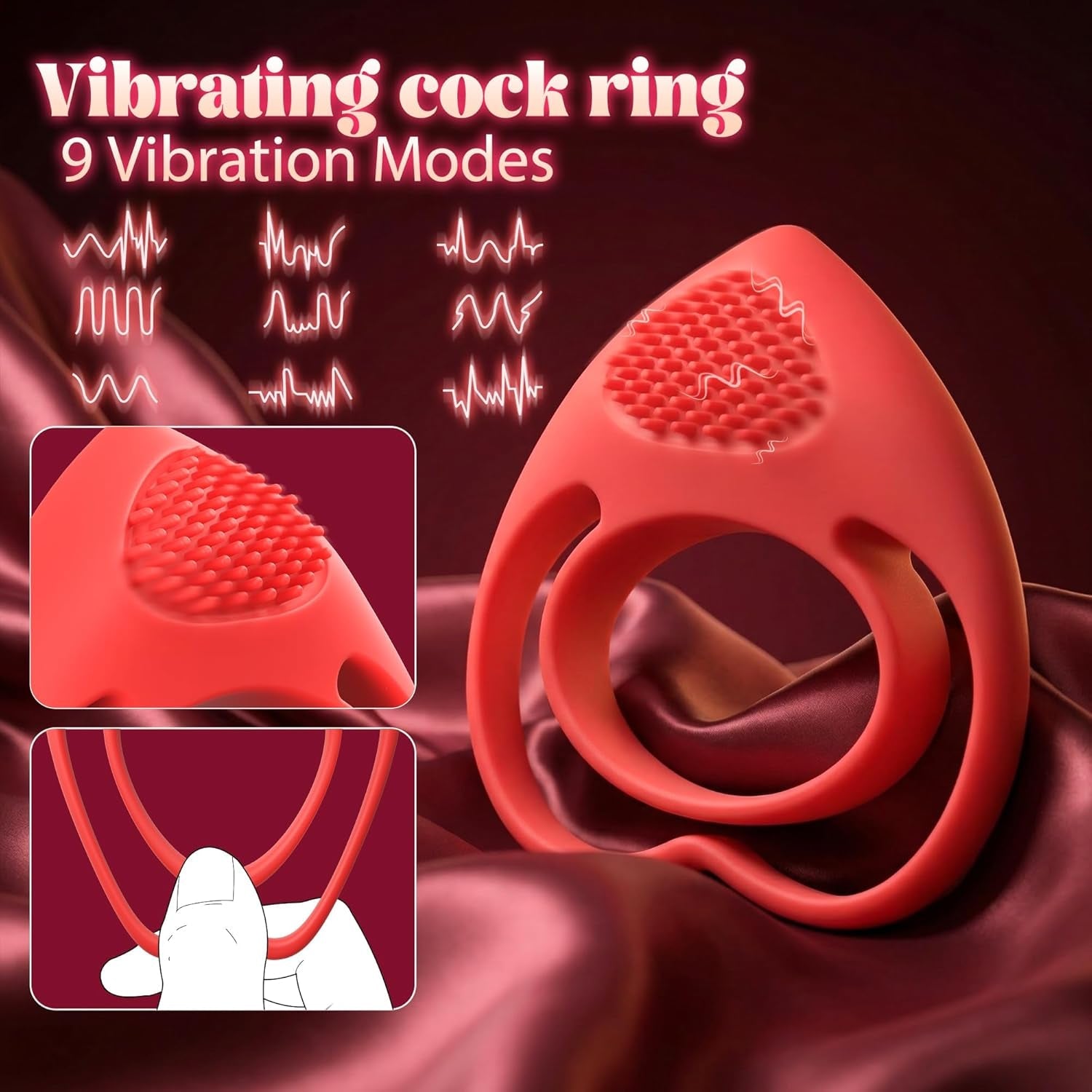 HeartSync Cock Ring Clit Stimulator 9 Modes Silicone