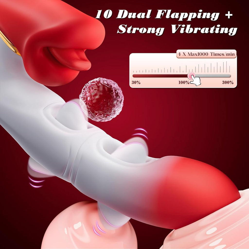 DualFlare Dildo Vibrator 10 Flapping 10 Licking Modes