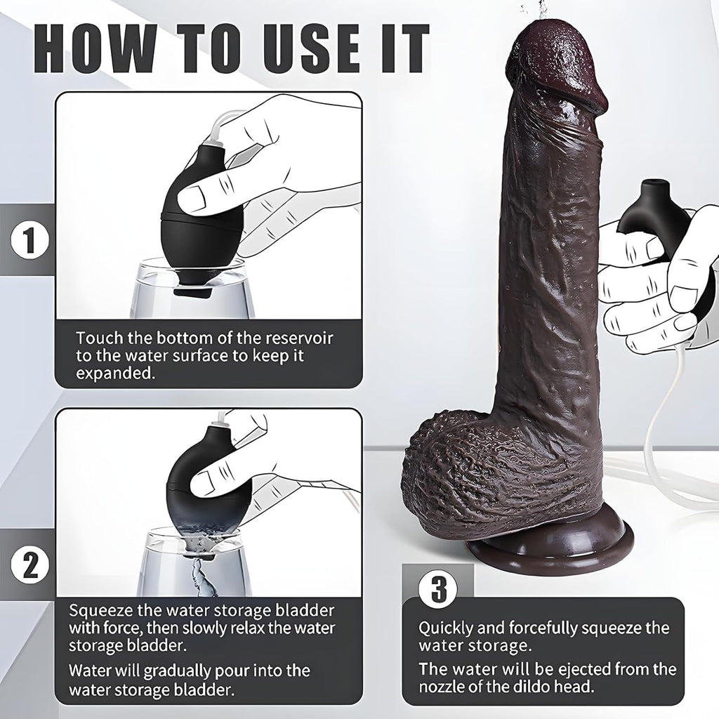 EbonyFlow 8.5” Ebony Squirting Dildo Silicone Suction Cup
