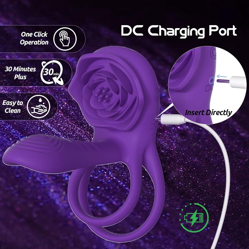 VioletPetal Rose Cock Ring Girth Sleeve Clit Vibrator 9 Modes