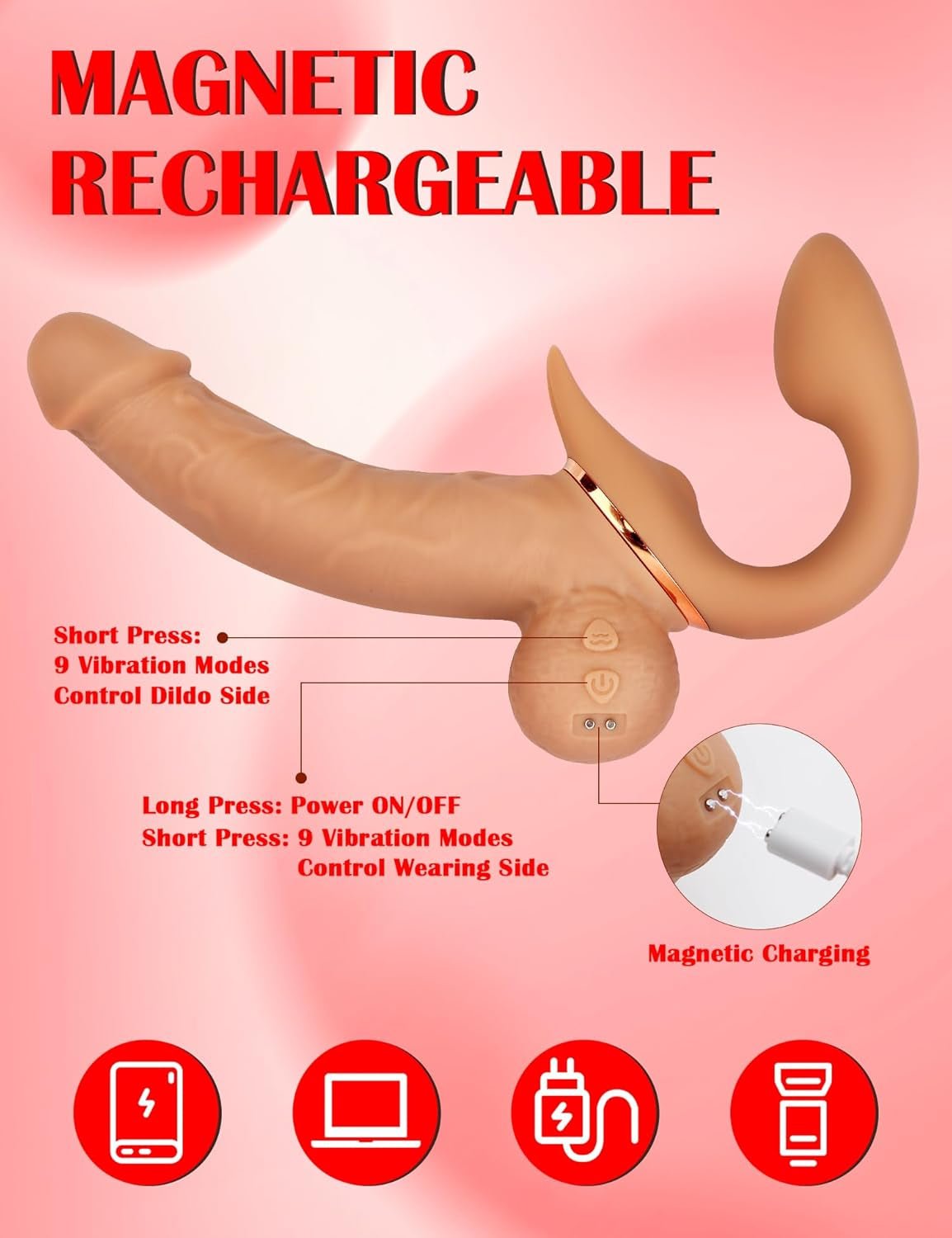 EchoFlex Rotating Strapless Strap On Vibrator