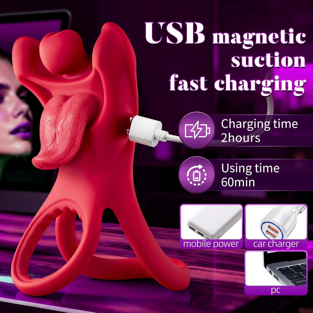TongueFlex Cock Ring Clit Stimulator 9 Modes Silicone