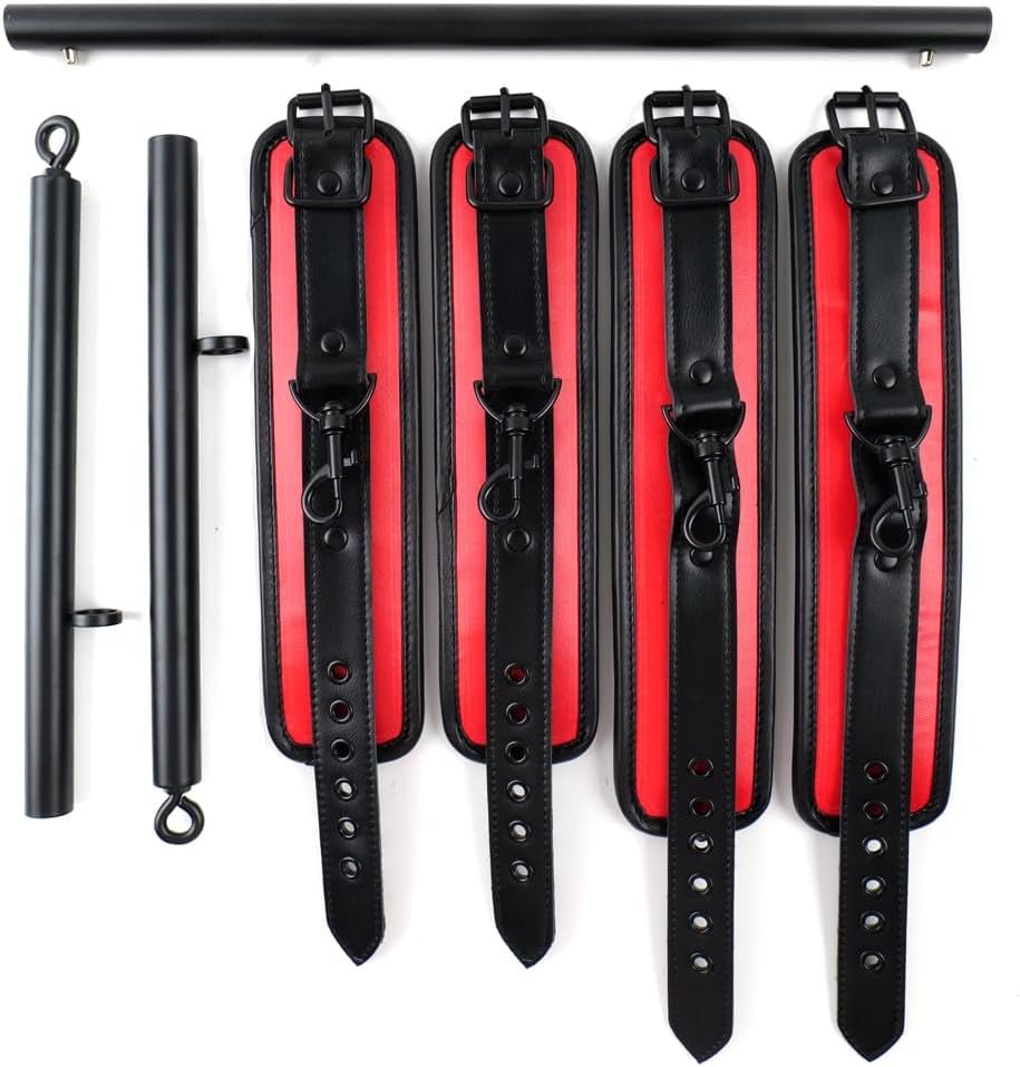 DualTone Red Black Spreader Bar with Furry Straps