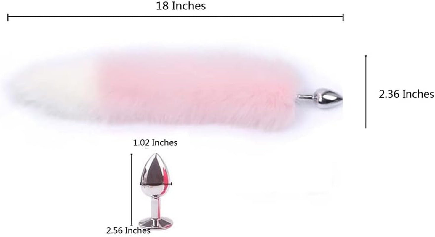 BlushFur Pink White Fox Tail Steel Butt Plug 18"