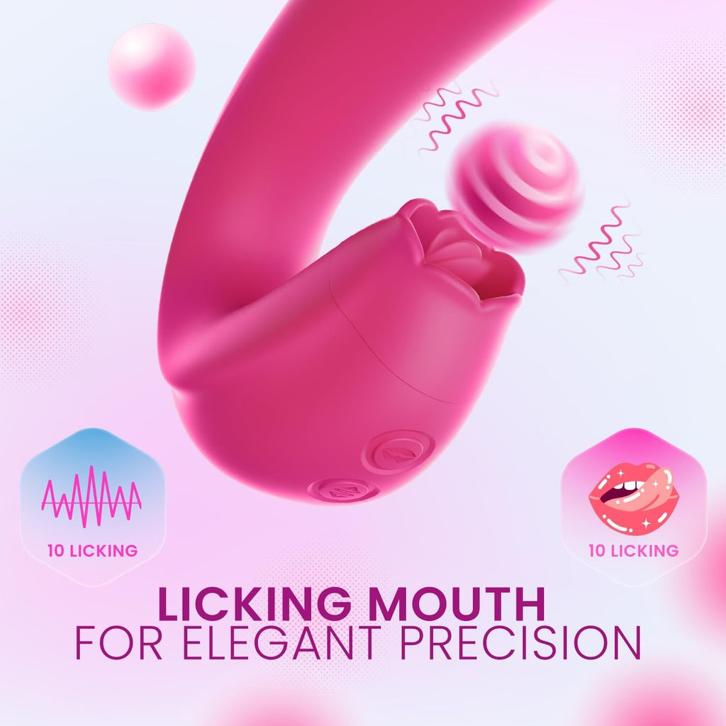VelouraBloom 4-in-1 Rose Thrust Licking Vibrator G-Spot Beads Toy