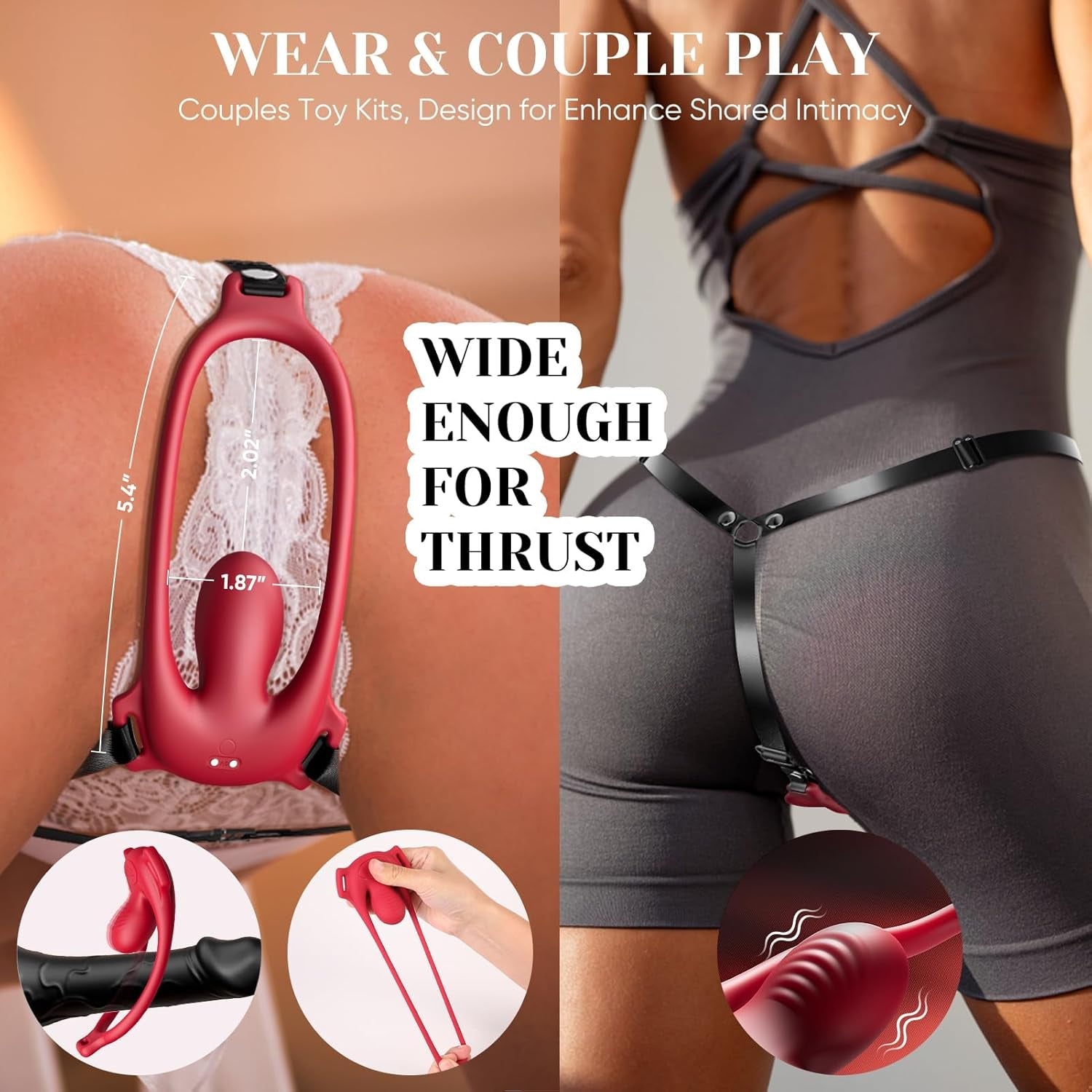 CrimsonControl Red Cock Ring Clit Vibrator Remote Harness