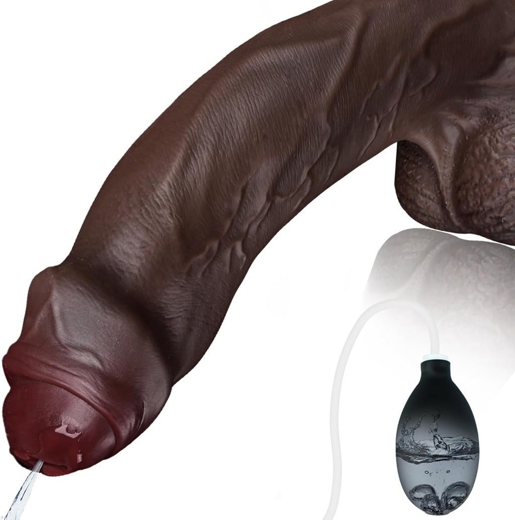 ObsidianCoreX 9.6” Squirting Ebony Dildo Dual Density Suction