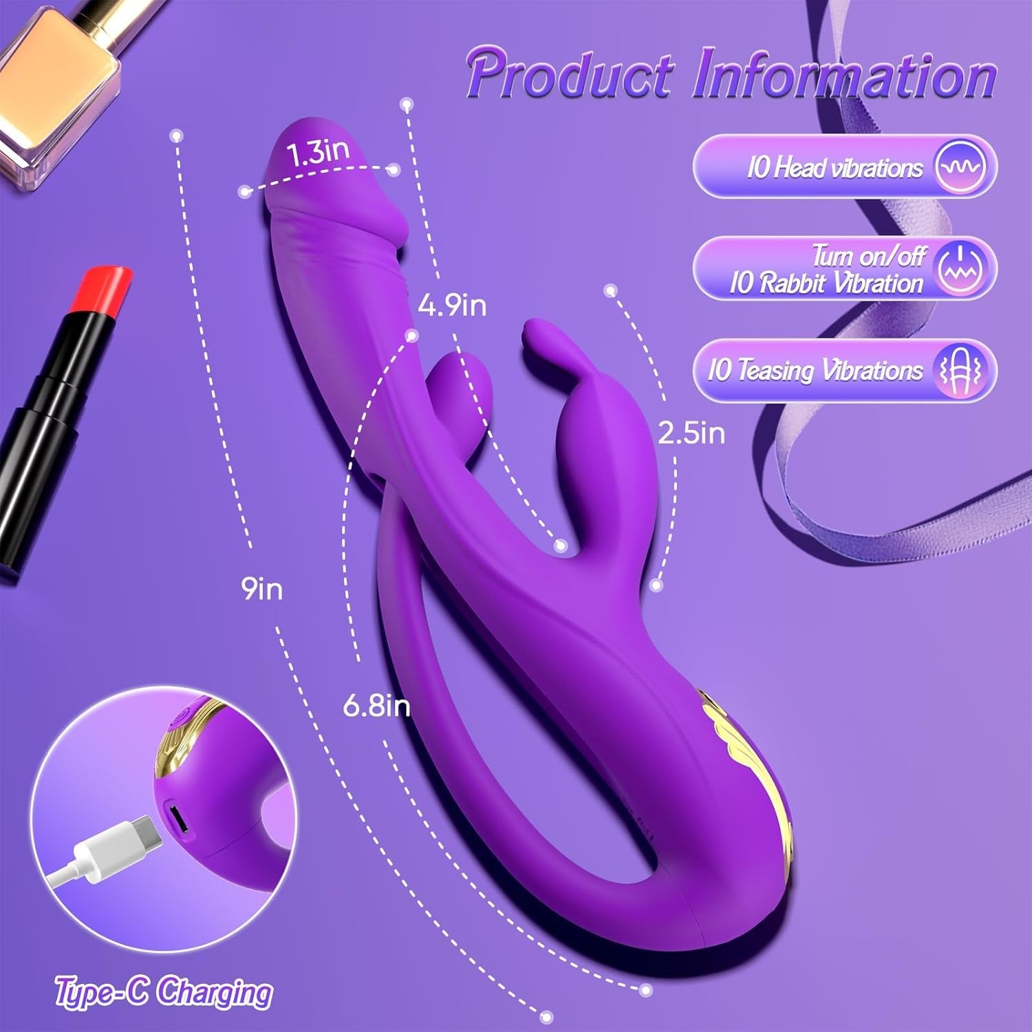 TriNovaX 3-in-1 Rabbit Vibrator 10 Modes