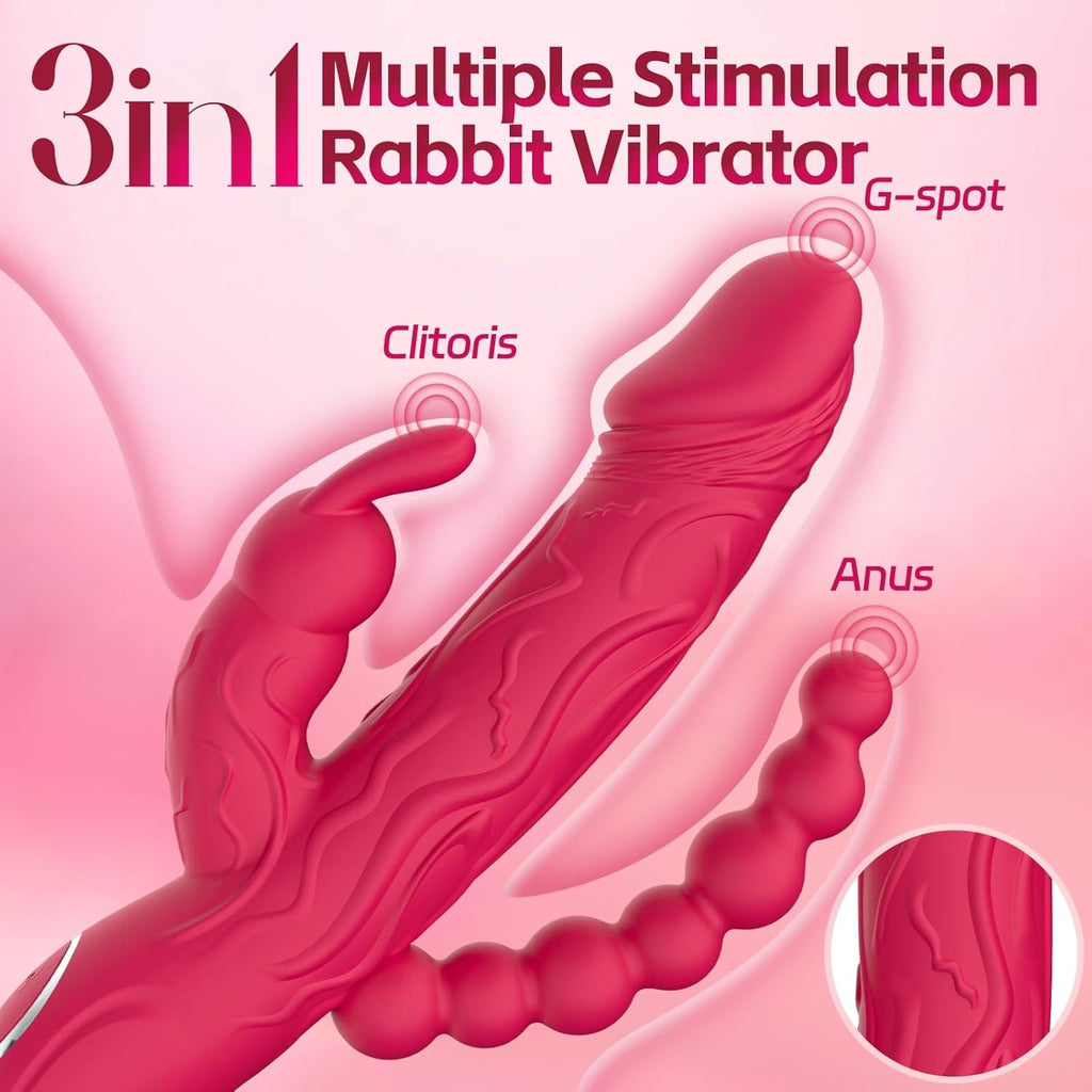 RoseFlux 3-in-1 Rabbit Vibrator 10 Modes Silicone Waterproof