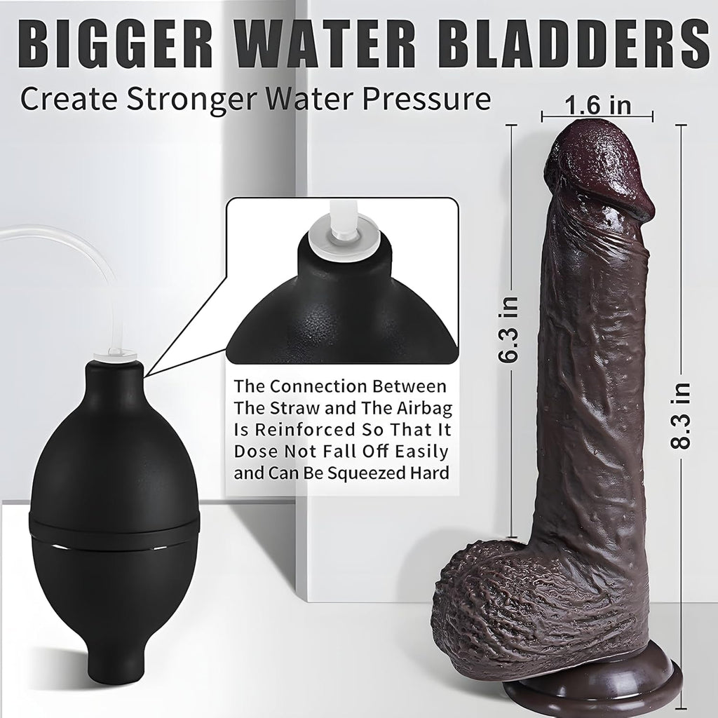 EbonyFlow 8.5” Ebony Squirting Dildo Silicone Suction Cup