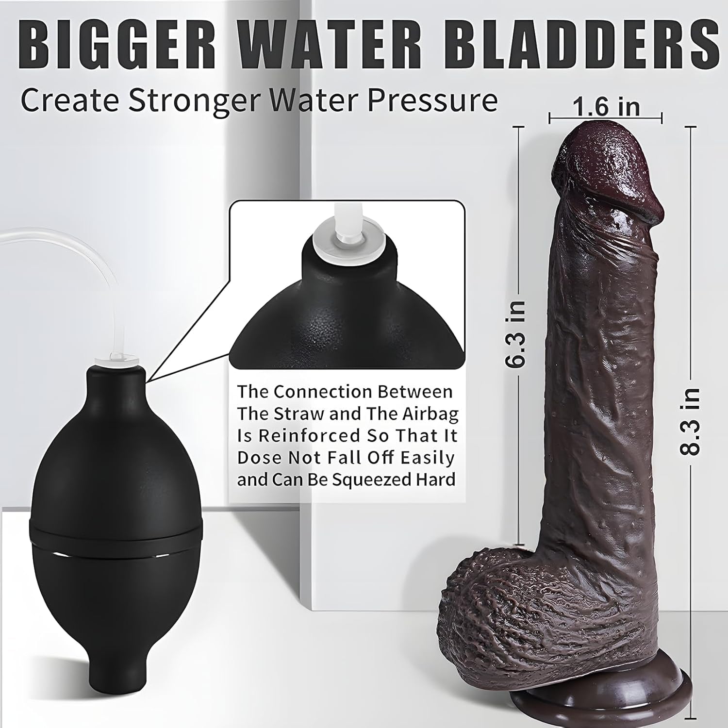 EbonyFlow 8.5” Ebony Squirting Dildo Silicone Suction Cup