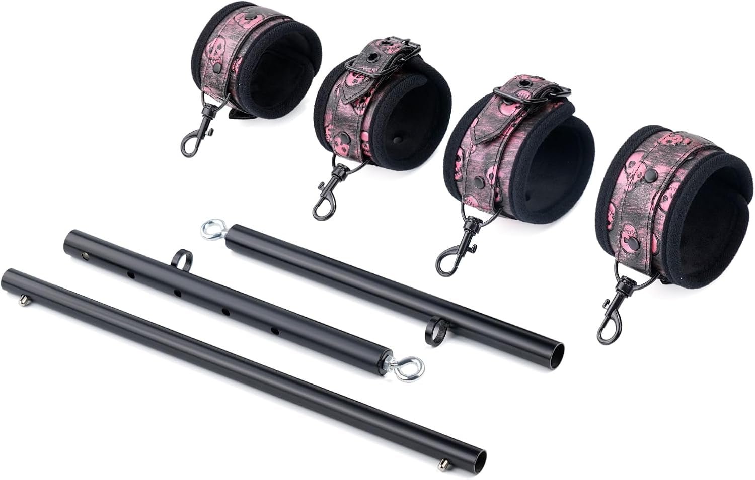 SkullFury Pink Skull Spreader Bar with Furry Straps