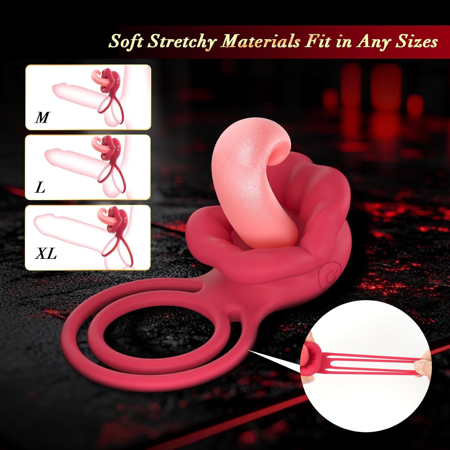 TongueWave Tongue Clit Vibrating Cock Ring 10 Modes Silicone