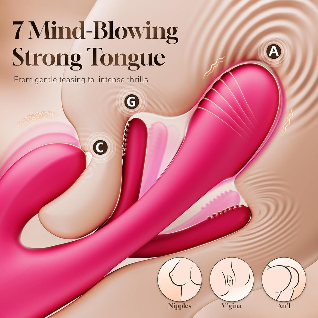 RosePulseX Rabbit Vibrator 14 Modes Flapping Tongue Waterproof