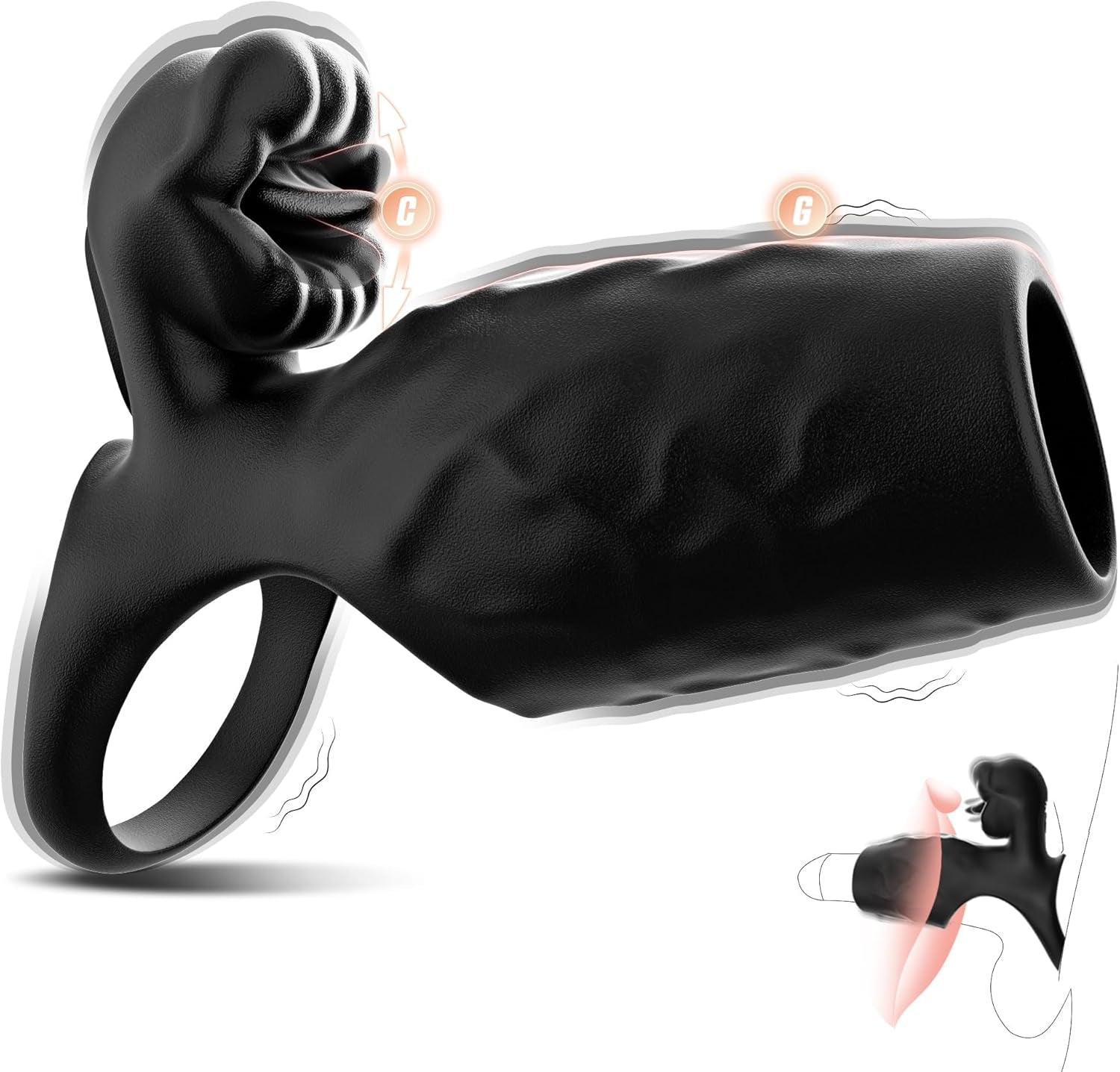 TongueShock Vibrating Cock Sleeve with Clit Stimulator
