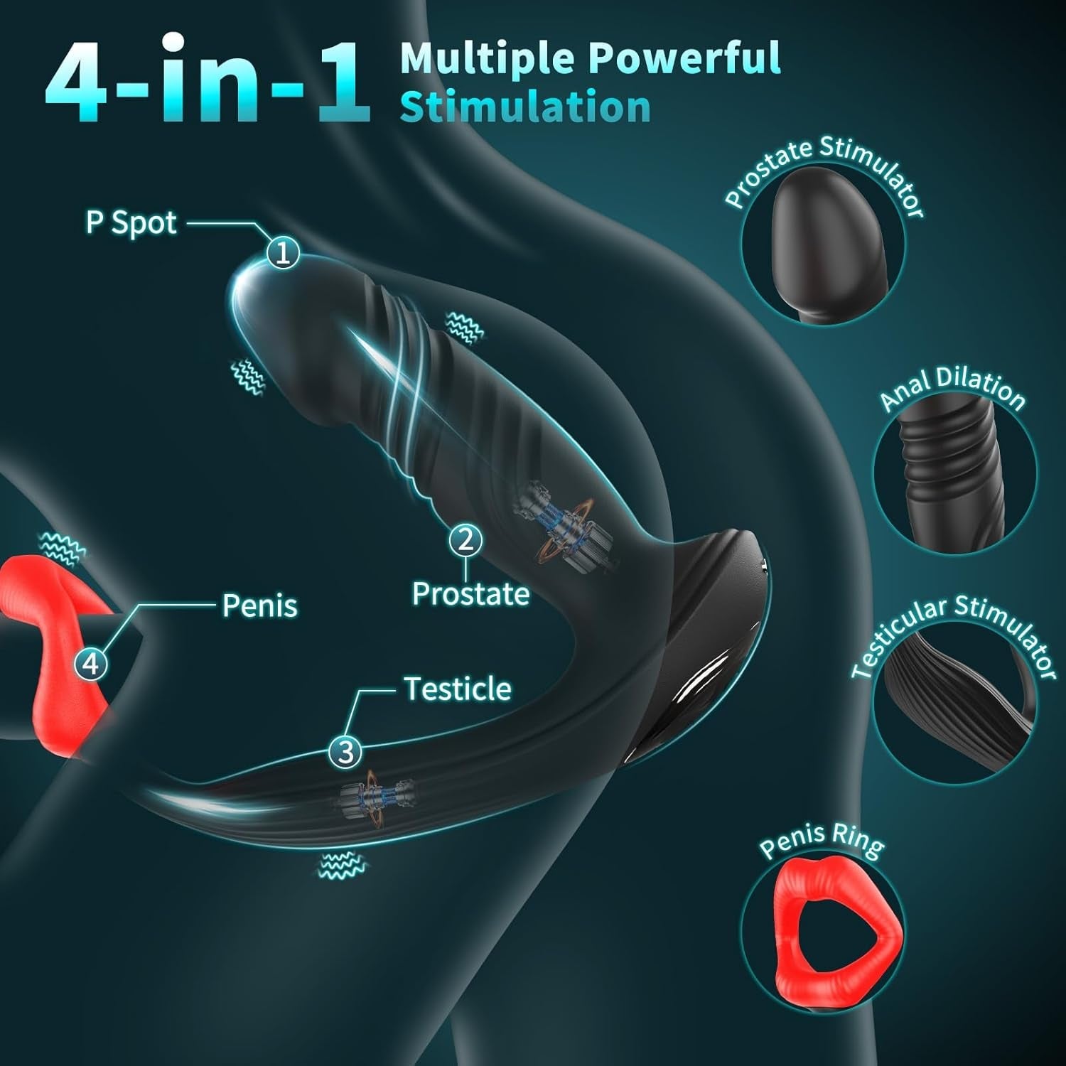 DualThrust Prostate Massager Cock Ring App 9+9 Modes